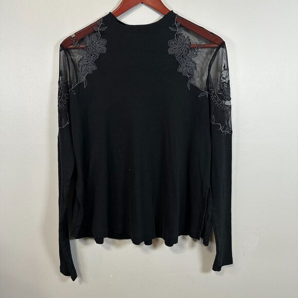 Free People Daniella Embroidered Illusion Top Black Long Sleeve XS Extra Small - Picture 5 of 5